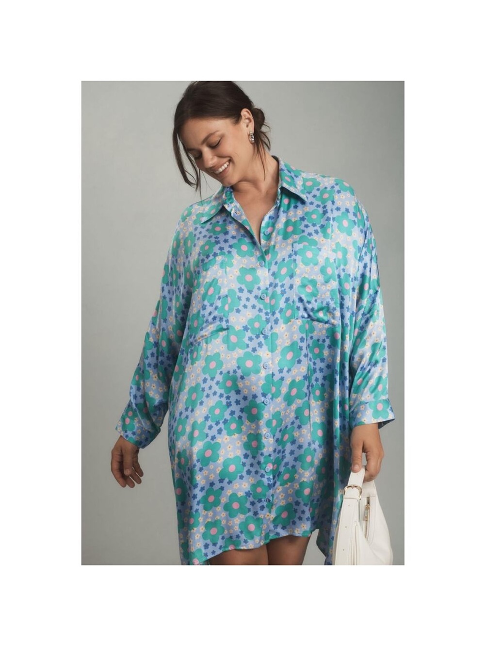 Anthropologie Corey Lynn
Calter Printed Shirt Dress Long Sleeve Blue Size2X NWOT